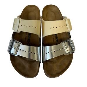 Birkenstock x Rick Owens Arizona Leather Slides Sandal EU 38 US 7 Milk / Silver